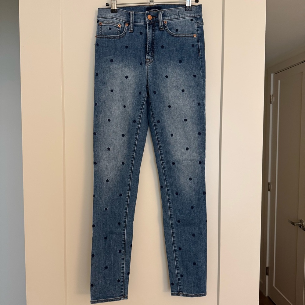 J. Crew Blue Skinny Jeans with Polka Dots